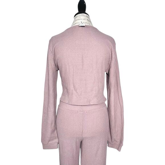 Sky & Sparrow | Women | Taupe Waffle Knit Thermal Crop Top Flare Pant Set | L-XL - Picture 6 of 15